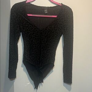 Black Animal Print Long Sleeve Bodysuit